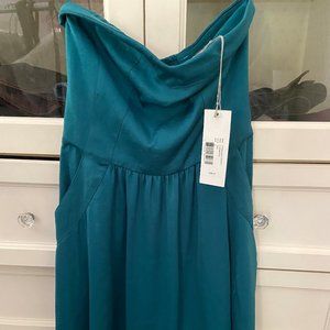 Rebecca Taylor Strapless Midi Teal High low Dress